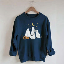 Retro Ghost Black Cat Moon Halloween Sweatshirt