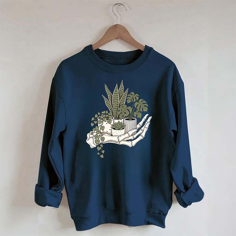 Skeleton Hand Cradling Potted Plants Sweatshirt