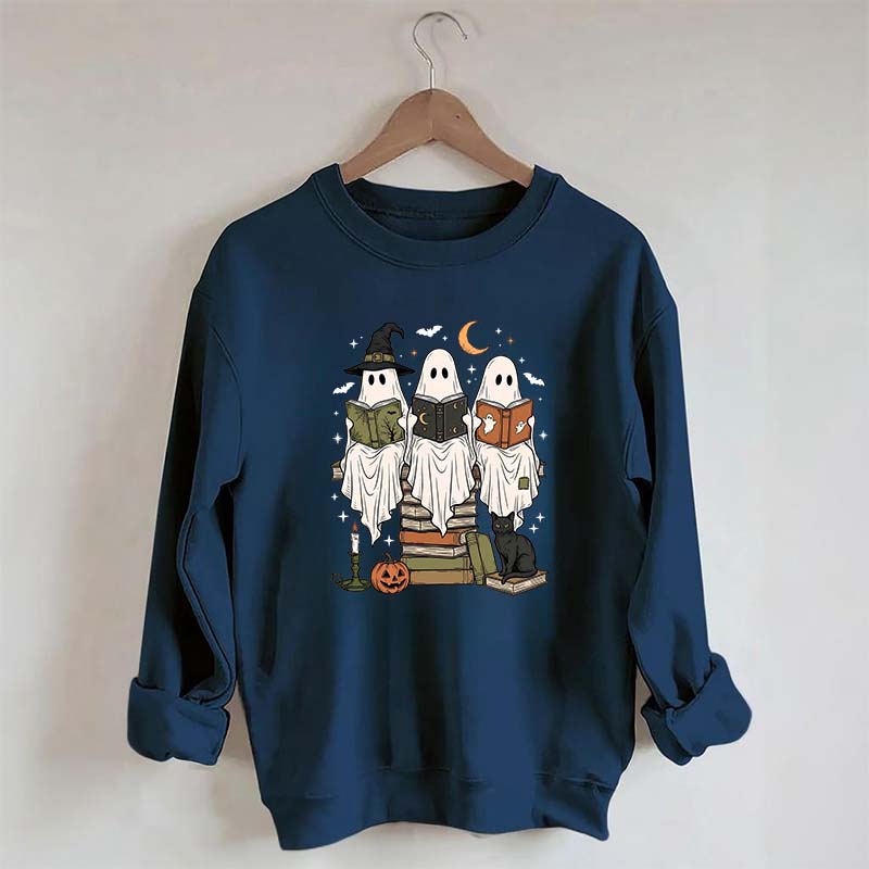Boo Ghost Reading Books Halloween Sweatshirt