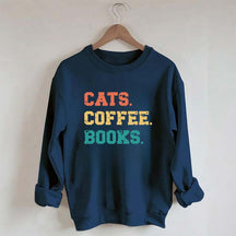 Funny Cats Coffee Books Sweatshirt