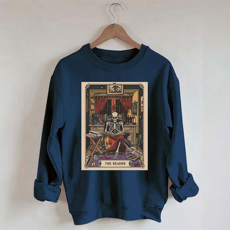 The Reader Tarot Card Skeleton Reading Sweatshirt