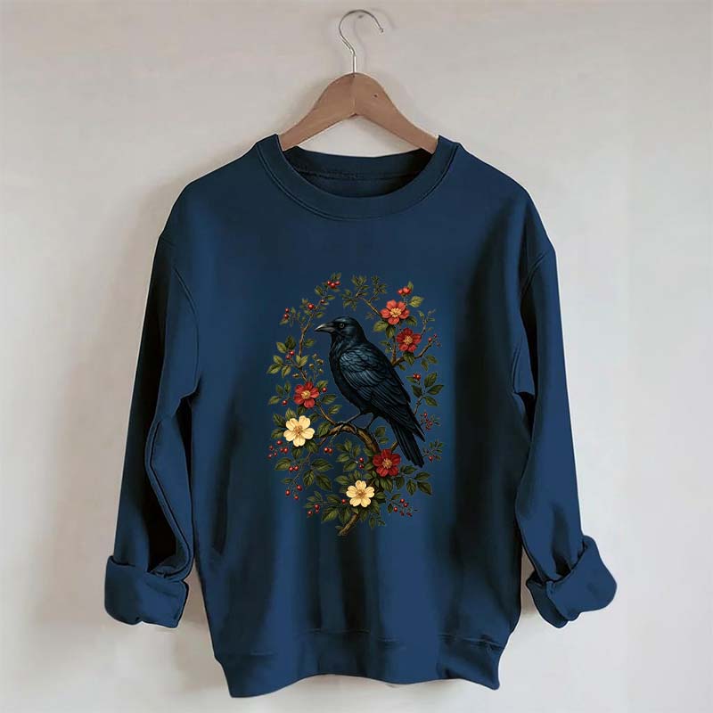 Vintage Raven Gothic Cottagecore Floral Sweatshirt