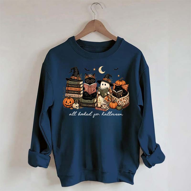All Booked For Halloween Pumpkin Cats Book Sweatshirt