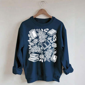 Linocut Books and Flowers Sweatshirt