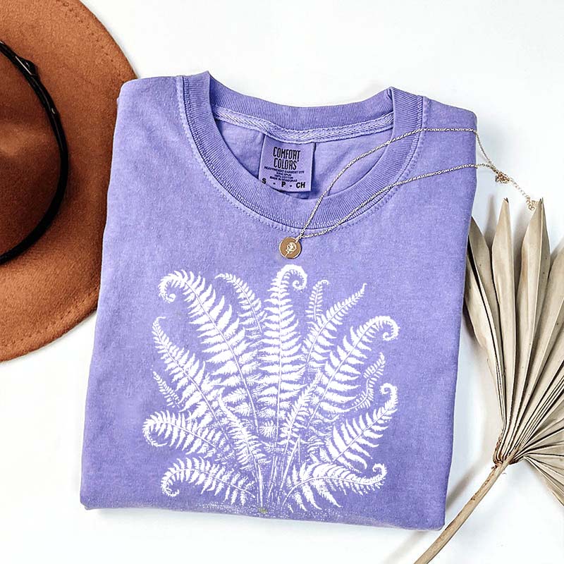 Vintage Linocut Fern Leaves T-Shirt