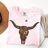 Brushstroke Floral Western Cow Skull T-Shirt