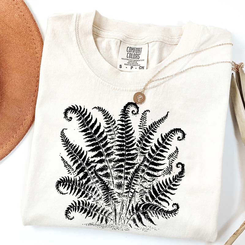 Vintage Linocut Fern Leaves T-Shirt