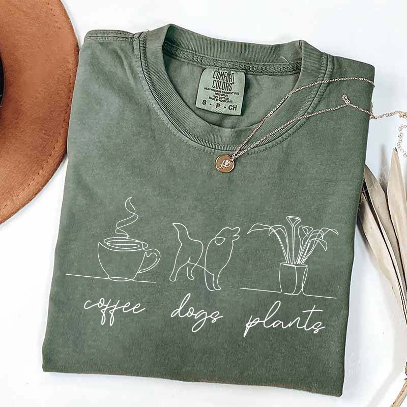 Coffee Dog Plants Line T-Shirt