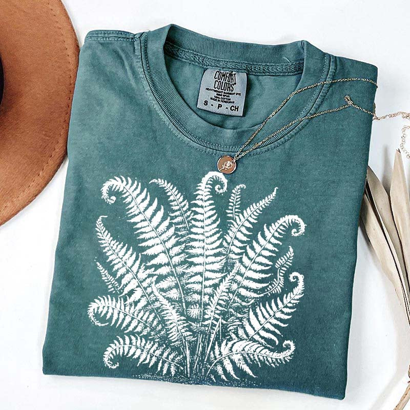 Vintage Linocut Fern Leaves T-Shirt