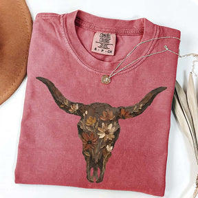 Brushstroke Floral Western Cow Skull T-Shirt