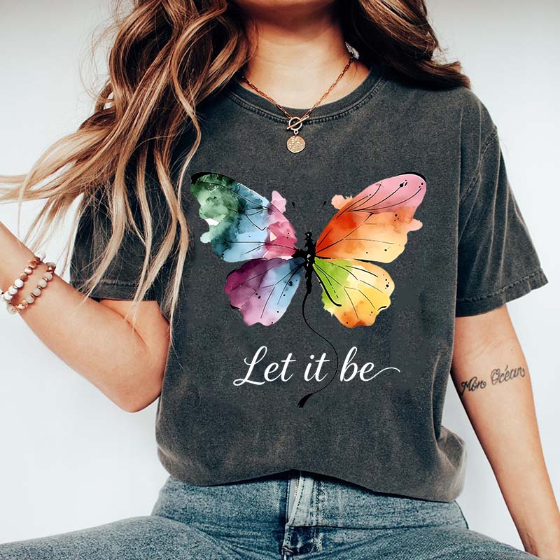 Let It Be Rainbow Butterfly Women T-Shirt