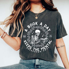 A Book a Day Skeleton Floral T-Shirt