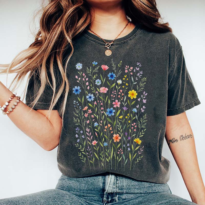 Wildflowers Vintage Blue Style T-Shirt