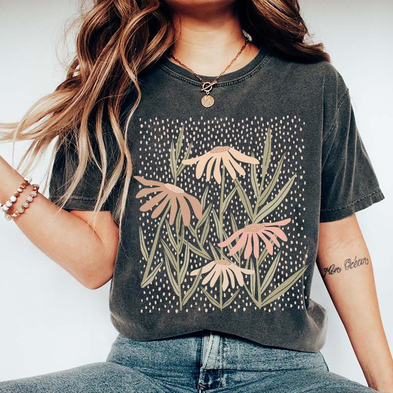 Boho Floral Abstract Botanical Aesthetic T-Shirt
