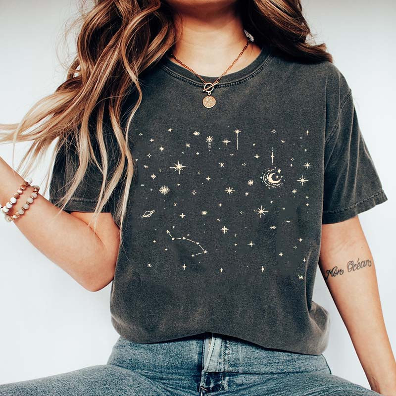 Celestial Stars Minimal Moon Constellation T-Shirt