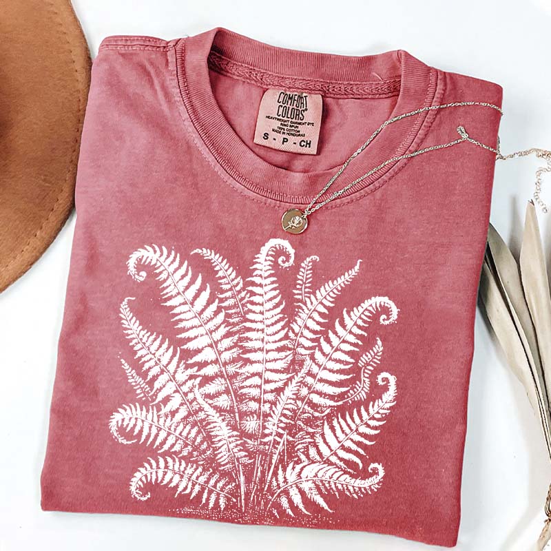 Vintage Linocut Fern Leaves T-Shirt