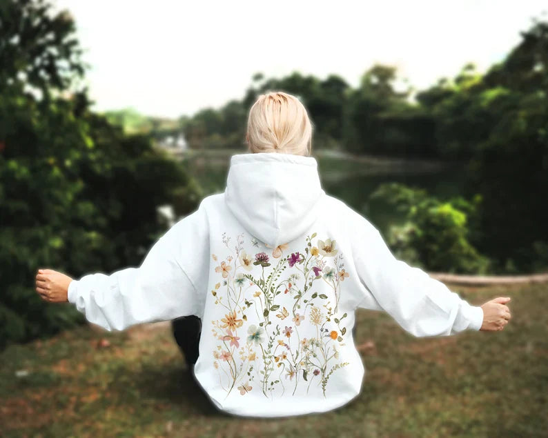 Bohemian style retro wildflower round neck Hoodie