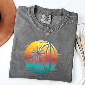 Retro Sunset Beach Palm Tree T-Shirt