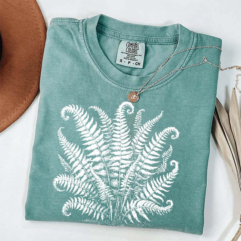 Vintage Linocut Fern Leaves T-Shirt