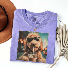 Cute Goldendoodle Drinking Iced Coffee T-Shirt
