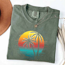 Retro Sunset Beach Palm Tree T-Shirt