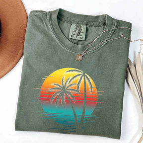 Retro Sunset Beach Palm Tree T-Shirt