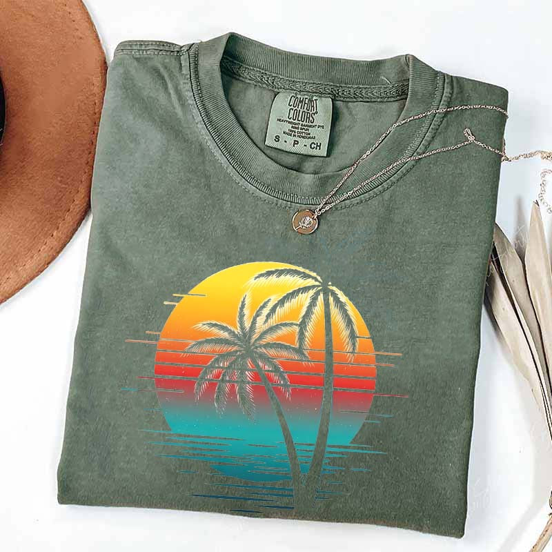 Retro Sunset Beach Palm Tree T-Shirt