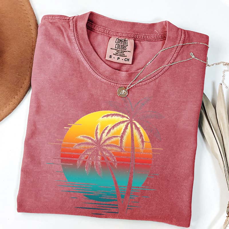 Retro Sunset Beach Palm Tree T-Shirt