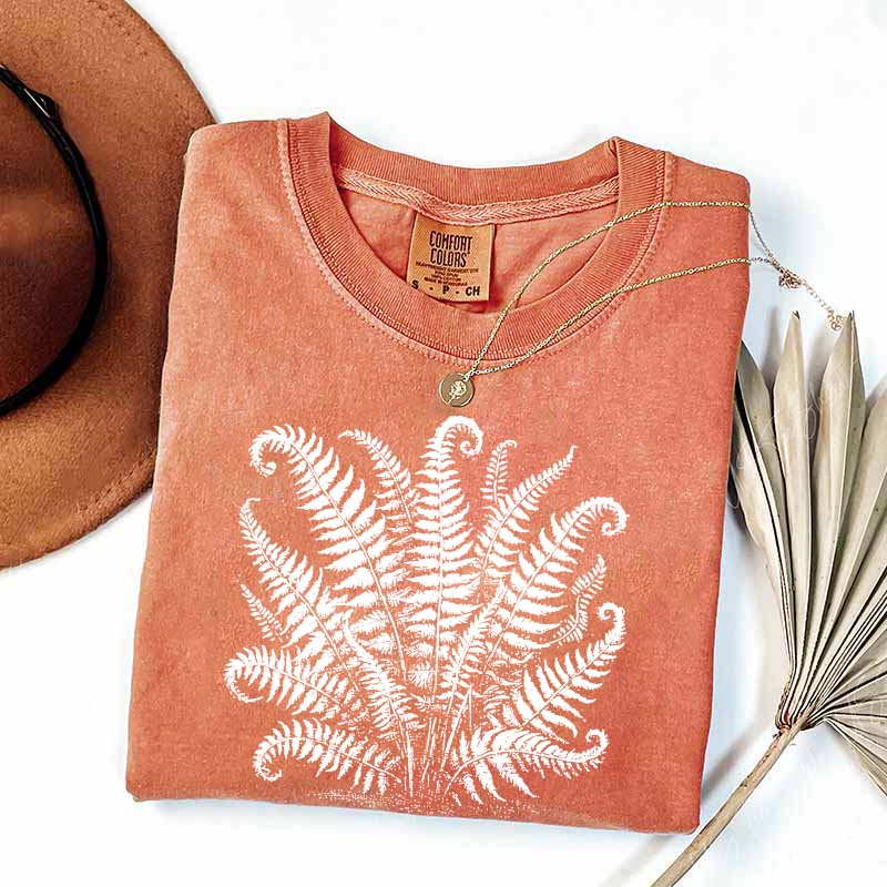 Vintage Linocut Fern Leaves T-Shirt