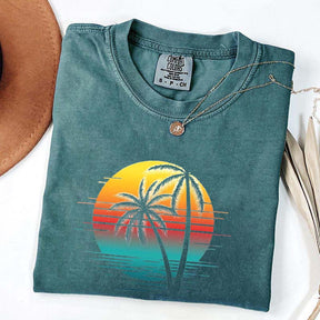 Retro Sunset Beach Palm Tree T-Shirt