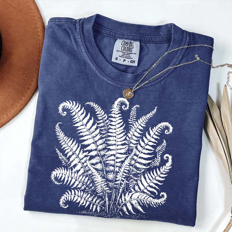 Vintage Linocut Fern Leaves T-Shirt