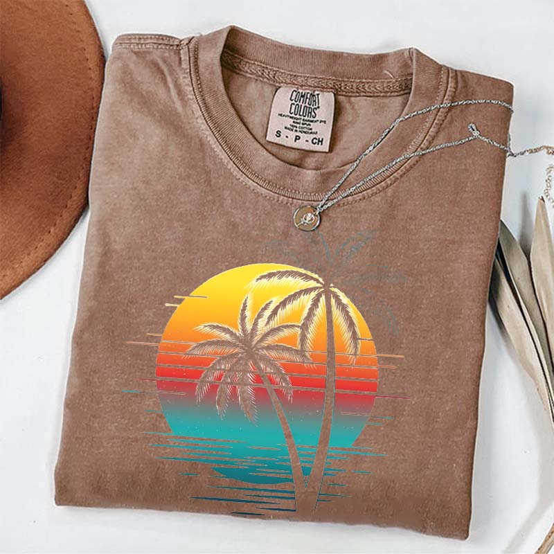 Retro Sunset Beach Palm Tree T-Shirt