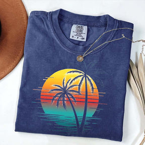 Retro Sunset Beach Palm Tree T-Shirt