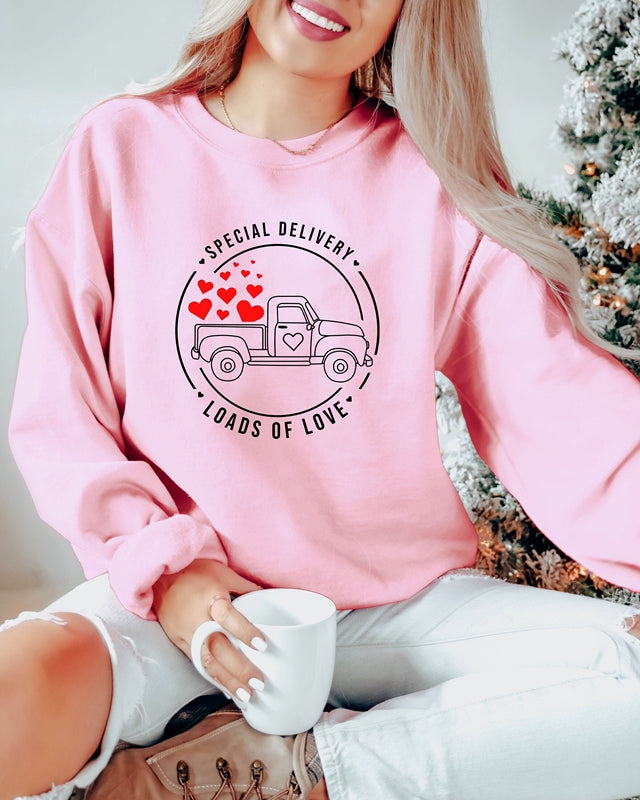 Camion Saint-Valentin avec sweat-shirt cœur 