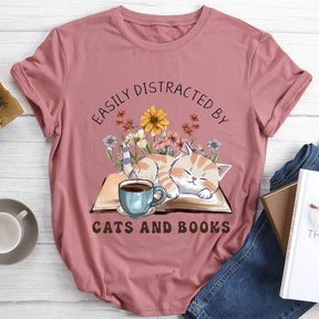 Easily Distracted By Cats And Books T-shirt