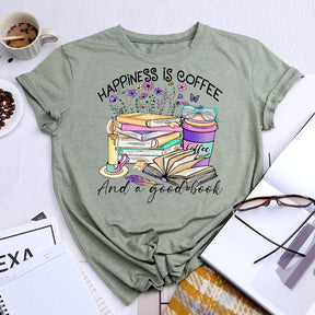 Coffee and Book Lover Round Neck T-shirt