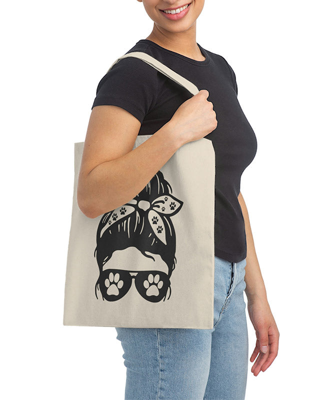 Messy Bun Dog Mom Canvas Tote Bag