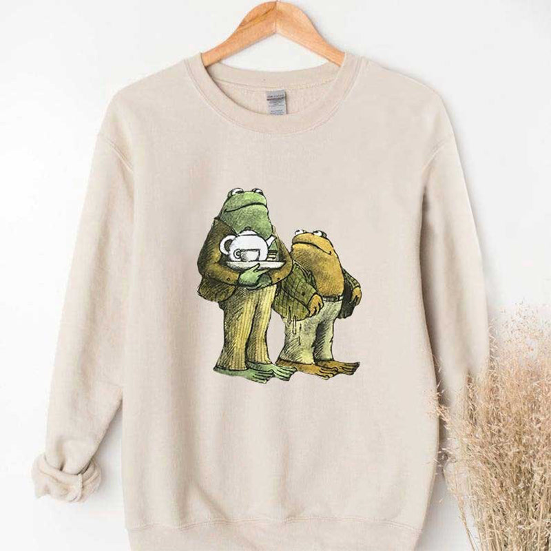 Sweat-shirt décontracté à imprimé grenouille et crapaud