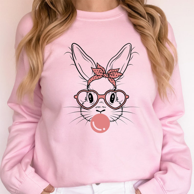 Easter Day Bunny with Leopard Glasses Sweatshirt