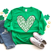 St. Patrick's Day Green Glitter Leopard Heart Sweatshirt