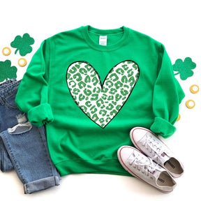 St Patrick Tagesgrün-Glitter-Leopard-Herz-Sweatshirt