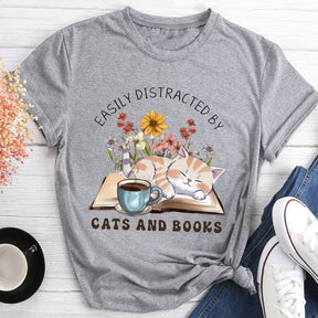 Easily Distracted By Cats And Books T-shirt