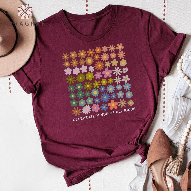 Celebrate Minds of All Kinds Flowers Print T-shirt