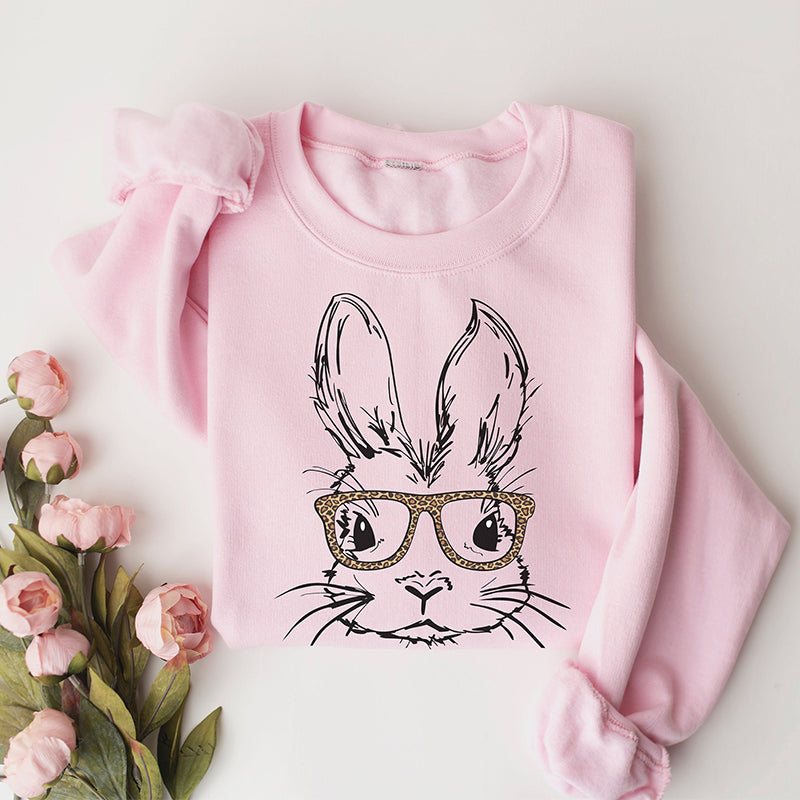 Joyeux lapin de Pâques avec des lunettes léopard Sweatshirt