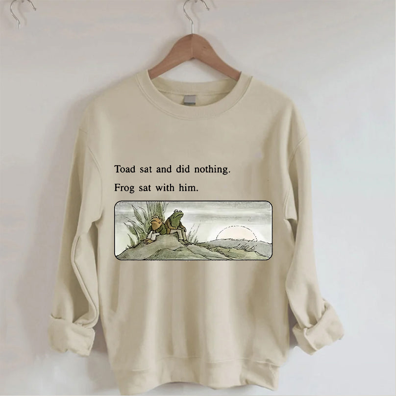 Vintage Frog And Toad Print Crewneck Sudadera