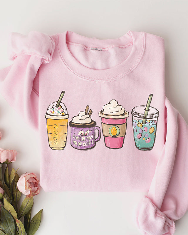 Easter Coffee Bunny Print Casual Sweatshirt