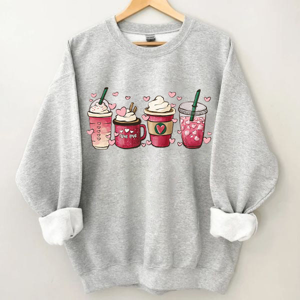 Valentines Day Coffee Print Sweatshirt