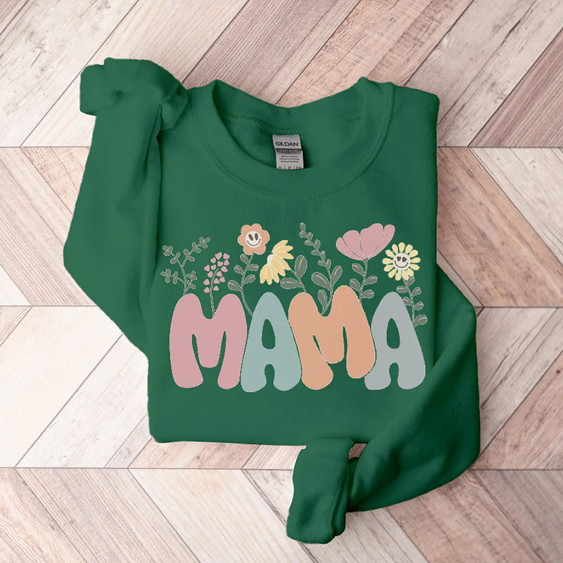 Mother's Day Mama Flowers Print Sweatshirt