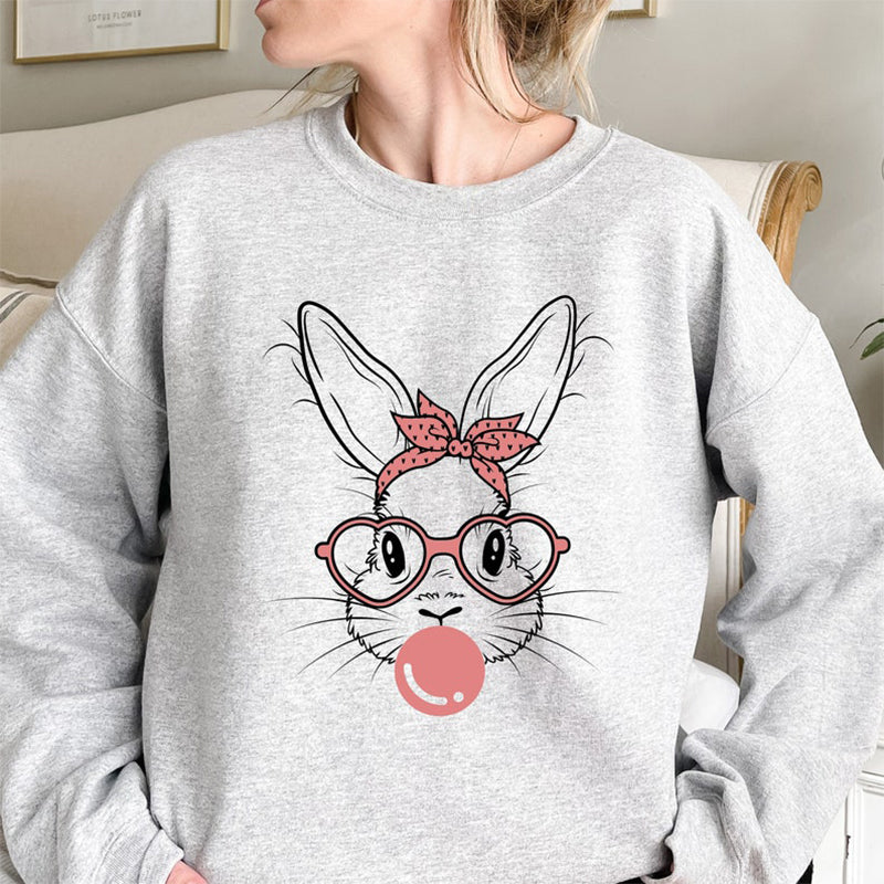 Easter Day Bunny with Leopard Glasses Sweatshirt