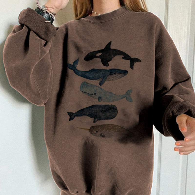 Vintage Surf Whale Printed Sweatshirt